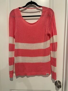 Y2K PINK Victoria's Secret Coral and Cream Striped Scoop Neck Sweater